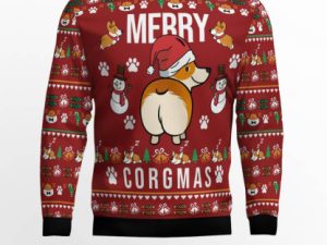 Funny Corgi Merry X Mas Ugly Christmas Sweater - Image 1