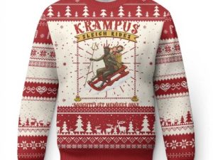 Funny Krampus Sleigh Rides Ugly Christmas Sweater Naughty List Members Only - Image 1