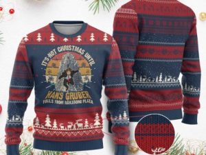 Funny Nakatomi Plaza Ugly Christmas Sweater Its Not Christmas Until Hans Gruber Falls - Image 1