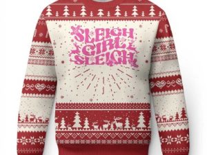 Funny Pink Xmas Ugly Christmas Sweater Sleigh Girl Sleigh Reindeer - Image 1