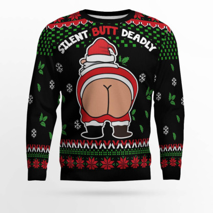 funny silent butt deadly santa ugly christmas sweater 1 Funny Silent Butt Deadly Santa Ugly Christmas Sweater - Image 1