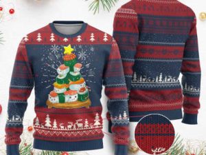 Funny Sushi Christmas Tree Ugly Christmas Sweater Cute Japanese Xmas - Image 1