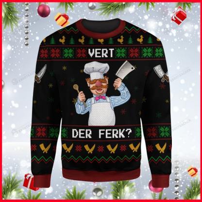 funny swedish chef vert der ferk ugly christmas sweater 1 Funny Swedish Chef Vert Der Ferk Ugly Christmas Sweater - Image 1