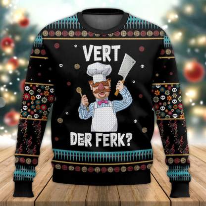 funny swedish chef vert der ferk ugly christmas sweater holiday gift 1 Funny Swedish Chef Vert Der Ferk Ugly Christmas Sweater Holiday Gift - Image 1