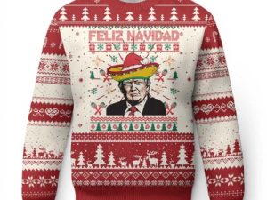 Funny T Ugly Christmas Sweater Feliz Navidad Mexican Sombrero Santa - Image 1