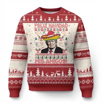 funny t ugly christmas sweater feliz navidad mis amigos mexican sombrero santa 1 Funny T Ugly Christmas Sweater Feliz Navidad Mis Amigos Mexican Sombrero Santa - Image 1