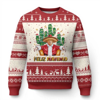 funny t ugly christmas sweater feliz navidad t santa 1 Funny T Ugly Christmas Sweater Feliz Navidad T Santa - Image 1
