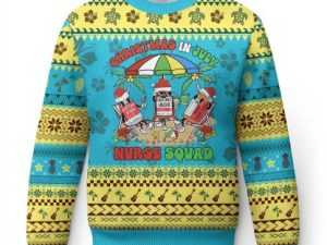 Funny Tropical Xmas Nurse Squad Ugly Christmas Sweater - Image 1