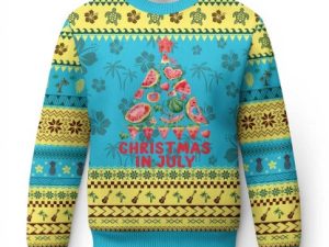 Funny Tropical Xmas Ugly Christmas Sweater Watermelon Summer Christmas Tree - Image 1