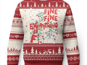 Funny Ugly Christmas Sweater Its Fine Im Fine Everthing Is Fine Xmas Lights - Image 1