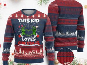 Funny Ugly Christmas Sweater This Kid Loves Xmas Skeleton Heart - Image 1