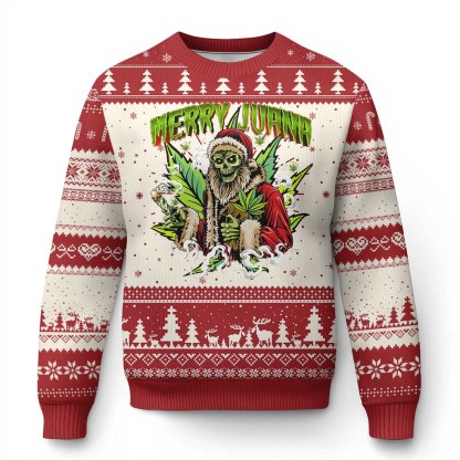 funny weed xmas ugly christmas sweater merry juana santa skeleton 1 Funny Weed Xmas Ugly Christmas Sweater Merry Juana Santa Skeleton - Image 1