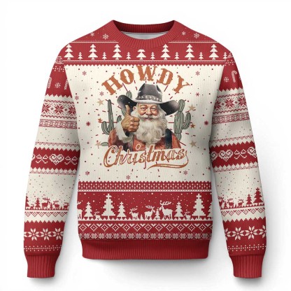 funny western xmas ugly christmas sweater howdy christmas retro cowboy santa 1 Funny Western Xmas Ugly Christmas Sweater Howdy Christmas Retro Cowboy Santa - Image 1
