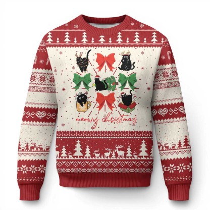 funny xmas black cat ugly christmas sweater meowy christmas cute cats coquette bow 1 Funny Xmas Black Cat Ugly Christmas Sweater Meowy Christmas Cute Cats Coquette Bow - Image 1
