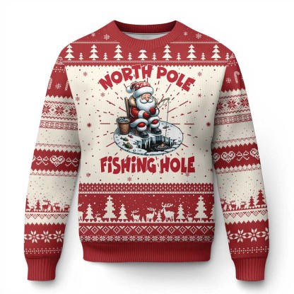 funny xmas fishing ugly christmas sweater north pole fishing hole cute santa 1 Funny Xmas Fishing Ugly Christmas Sweater North Pole Fishing Hole Cute Santa - Image 1