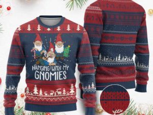 Funny Xmas Garden Ugly Christmas Sweater Hanging With My Gnomies - Image 1
