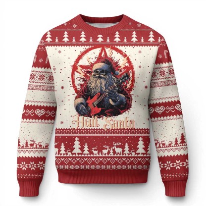 funny xmas hail santa ugly christmas sweater sleigher heavy metal 1 Funny Xmas Hail Santa Ugly Christmas Sweater Sleigher Heavy Metal - Image 1