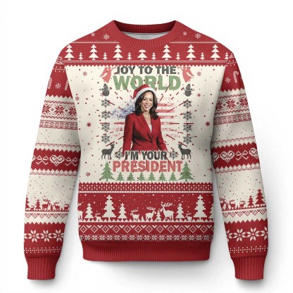 funny xmas harris ugly christmas sweater joy to the world im your kamala 1 Funny Xmas Harris Ugly Christmas Sweater Joy To The World Im Your Kamala - Image 1