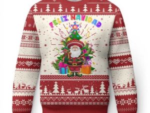 Funny Xmas In Mexico Ugly Christmas Sweater Feliz Navidad Sombrero Santa Xmas Tree - Image 1