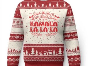 Funny Xmas Kamala Ugly Christmas Sweater Deck The Halls With Female Leaders Harris - Image 1