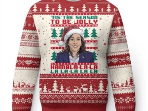 Funny Xmas Kamala Ugly Christmas Sweater Tis The Season To Be Jolly Kamala La La - Image 1