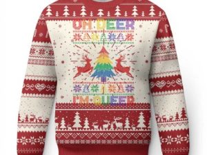 Funny Xmas Lgbt Ugly Christmas Sweater Oh Deer Im Queer - Image 1