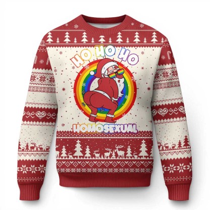 funny xmas lgbt ugly christmas sweater santa ho ho ho homosexual 1 Funny Xmas Lgbt Ugly Christmas Sweater Santa Ho Ho Ho Homosexual - Image 1