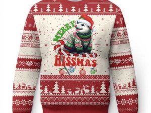 Funny Xmas Opossum Ugly Christmas Sweater Merry Hissmass - Image 1
