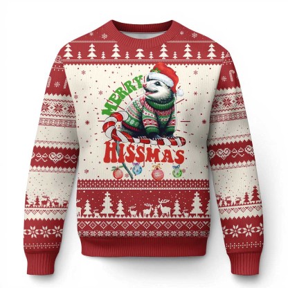 funny xmas opossum ugly christmas sweater merry hissmass 1 Funny Xmas Opossum Ugly Christmas Sweater Merry Hissmass - Image 1