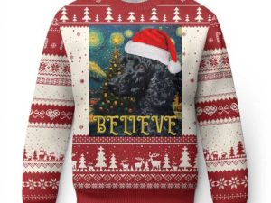 Funny Xmas Poodle Ugly Christmas Sweater Believe Christmas Starry Night Dog Lover - Image 1