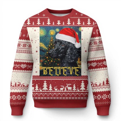 funny xmas poodle ugly christmas sweater believe christmas starry night dog lover 1 Funny Xmas Poodle Ugly Christmas Sweater Believe Christmas Starry Night Dog Lover - Image 1
