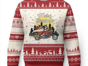 Funny Xmas Riding Ugly Christmas Sweater Santa Riding Motorcycle Biker - Image 1
