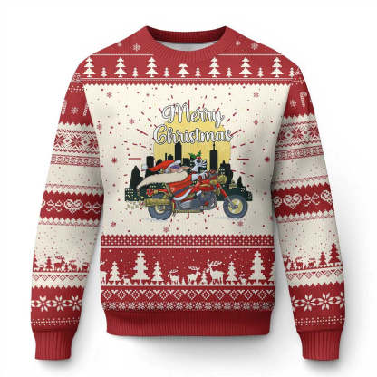 funny xmas riding ugly christmas sweater santa riding motorcycle biker 1 Funny Xmas Riding Ugly Christmas Sweater Santa Riding Motorcycle Biker - Image 1