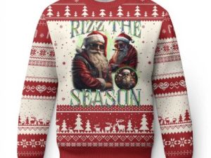Funny Xmas Santa Ugly Christmas Sweater Rizz The Season Cool Santa - Image 1