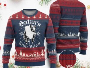 Funny Xmas Satans Little Helper Ugly Christmas Sweater - Image 1