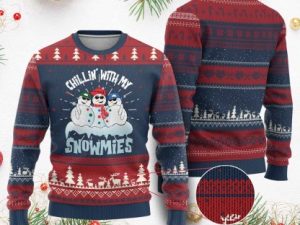 Funny Xmas Snowman Ugly Christmas Sweater Chillin With My Snowmies Squad - Image 1