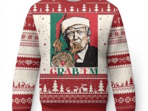 Funny Xmas T Ugly Christmas Sweater Grab Em T Hug Reindeer Cat - Image 1