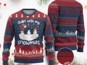 Funny Xmas Ugly Christmas Sweater Chillin With My Snowmies Funny Snowman Friendship - Image 1