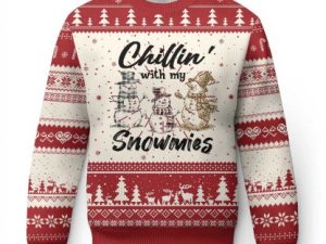 Funny Xmas Ugly Christmas Sweater Chilln With My Snowmies Plaid Snowman - Image 1