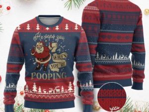 Funny Xmas Ugly Christmas Sweater He Sees You When You Are Pooping - Image 1