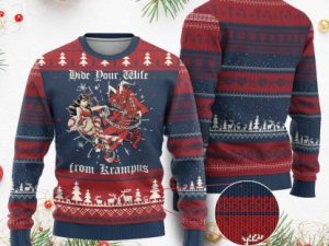 Funny Xmas Ugly Christmas Sweater Hide Your Wife From Krampus - Image 1