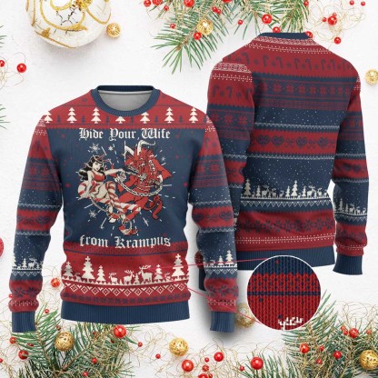 funny xmas ugly christmas sweater hide your wife from krampus 1 Funny Xmas Ugly Christmas Sweater Hide Your Wife From Krampus - Image 1