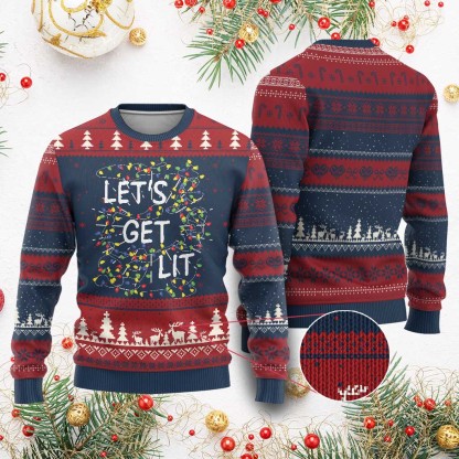 funny xmas ugly christmas sweater lets get lit led lights xmas 1 Funny Xmas Ugly Christmas Sweater Lets Get Lit Led Lights Xmas - Image 1