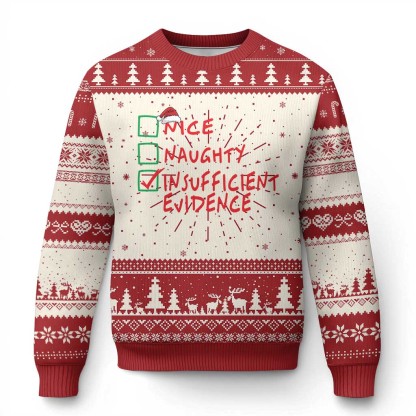 funny xmas ugly christmas sweater nice naughty insufficient evidence 1 Funny Xmas Ugly Christmas Sweater Nice Naughty Insufficient Evidence - Image 1