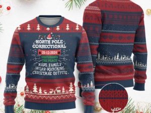 Funny Xmas Ugly Christmas Sweater North Pole Correctional Disturbing The Peace - Image 1