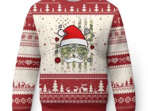 Funny Xmas Veteran Ugly Christmas Sweater Santa Hat Camo American Flag - Image 1
