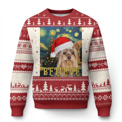funny xmas yorkshire ugly christmas sweater believe christmas starry night dog lover 1 Funny Xmas Yorkshire Ugly Christmas Sweater Believe Christmas Starry Night Dog Lover - Image 1