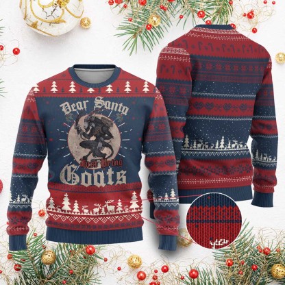 funny yule xmas ugly christmas sweater dear santa just bring goats krampus 1 Funny Yule Xmas Ugly Christmas Sweater Dear Santa Just Bring Goats Krampus - Image 1