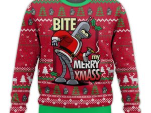 Futurama Bite My Merry Xmass Ugly Christmas Sweater - Image 1