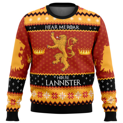game of thrones house lannister ugly christmas sweater 1 Game Of Thrones House Lannister Ugly Christmas Sweater - Image 1